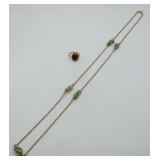 14k Gold FILLED Tigereye Ring & Stone Necklace