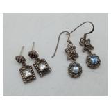 2 Sterling Silver Marcasite Earrings Blue stones