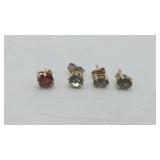 Single 10k Gold Red Stone Earring & Sterling Studs