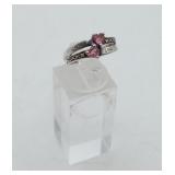 Sterling Silver Double Heart Pink Stone Ring