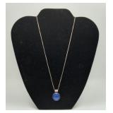 Sterling Silver Box Chain Blue Dichroic Glass Pend