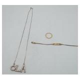 Gold on Sterling ID Bracelet Ring & Necklace Pend