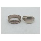2 Sterling Silver Rings Signet Style 8.2 Grams