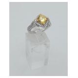 Sterling Silver Canary and White CZ Ring Sz 6 3/4