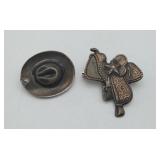 Vintage Cowboy hat & Saddle Brooches Silver Color
