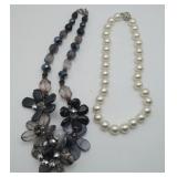 Shell Agate Flower Necklace & FAUX Pearls
