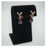 10K Yellow Gold Garnet X Earrings