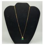14K Gold Emerald Green Lab Necklace 5.2 Total Gr