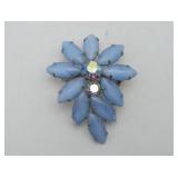 Baby Blue Glass Navette Rhinestone Flower Brooch