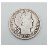 1903 Half Dollar Barber Fifty Cent Silver US Coin