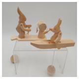 Russian Carved Action Toy Bunny Rabbit 2 pcs