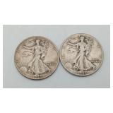 2 Walking Liberty Half Dollar US Coin 1943D & 43