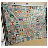 Antique BOWTIE Patchwork Quilt Hand Stitch 92x75