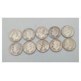 10 Roosevelt 1960's Silver Dimes Us Coins