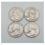 4-1964 US Silver Quarters twenty-five Cent Coins