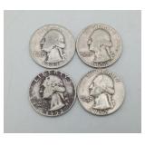 1950's Silver Quarters 4 Total US Coins