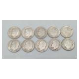10 Roosevelt Silver Dimes 1960's US Coins