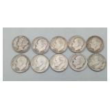 LOT of 10 Silver Dimes Roosevelt US Coins