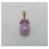 14k Gold Lavender Jade Amethyst Pendant