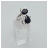 Sterling Kitty Cat Stone Ring Like New