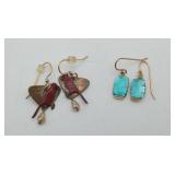 2 Pair Artisan Earrings Birds