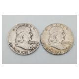 2 Ben Franklin Half Dollar US Coins 1953 1957
