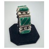 Sterling Green Onyx Wide 70 gram Bracelet