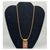 Feng Shui Enamel Flower Pendant Necklace Gold tone