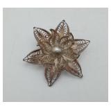 Sterling Silver Filigree Flower Brooch Jewelry Pin