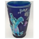 Fenton Art Glass Favrene Seasons Blue Vase