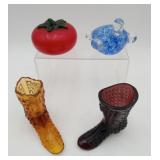 Art Glass Fenton Boots Turtle Button Daisy Amber