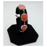 Sterling Silver Spiny Oyster Pink Coral Bracelet