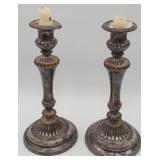 Silver On Copper Ornate Candle Sticks