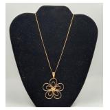 14k Gold Flower Pendant Necklace Box Chain 3gms