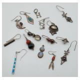 Fire Opal Garnet Coral Turquoise Sterling Earrings