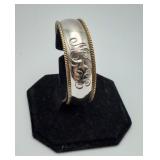 Sterling Silver Gold Wire Trim Cuff Bracelet 24gms