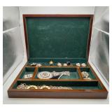 Vintage Costume Jewelry Box & Contents Rings More