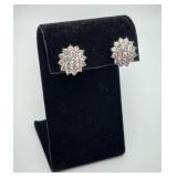 Sterling Silver Cluster CZ Earrings Clip backs