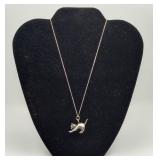 Sterling Silver Cat Pendant Necklace 16 grams