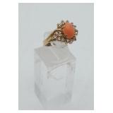 Gold on Sterling Silver Coral CZ Ring
