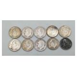 10 Eisenhower Silver Dimes 1940's-64 US Coins