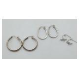 3 Pair Sterling Silver Hoop Earrings