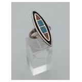 Turquoise Coral Silver Inlay Ring