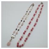 Sterling Silver Clasp & Accent Pink Glass Necklace