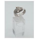 Sterling Silver Panther Ring Green Stone Eye & CZ
