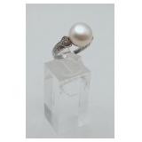 Sterling Silver LARGE Pearl CZ Ring