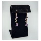Sterling Silver Amethyst Marcasite Dangle Earrings