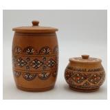 Wood Slavic Folk Art Ukraine Covered Jars 2pcs