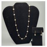 14k Gold FILLED Pearl Black Crystal Bead Necklace
