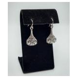 Sterling Silver Puffed Filigree Dangle Earrings